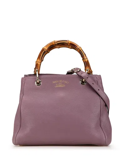 Pre-owned Gucci 2000-2015 Small Calfskin Bamboo Shopper Satchel In Purple