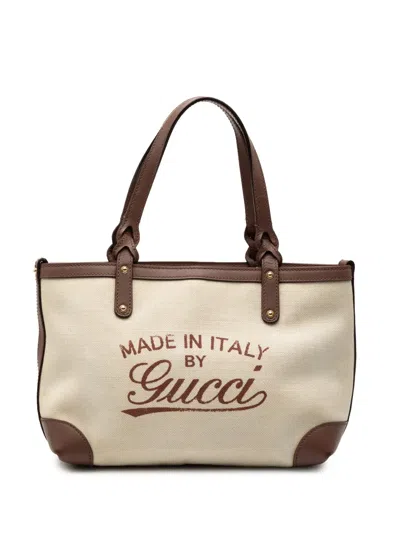 Pre-owned Gucci 2000-2015 Small Canvas Logo Craft Tote Bag In Brown