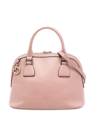 Pre-owned Gucci 2000-2015 Small Dollar Calfskin Gg Charm Dome Satchel In Pink