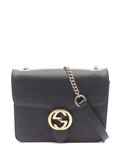 Pre-owned Gucci 2000-2015 Small Dollar Calfskin Interlocking G Crossbody Bag In Black