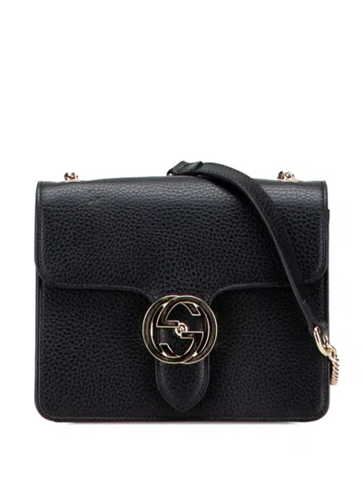 Pre-owned Gucci 2000-2015 Small Dollar Calfskin Interlocking G Crossbody Bag In Black
