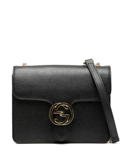 Pre-owned Gucci 2000-2015 Small Dollar Calfskin Interlocking G Crossbody Bag In Black