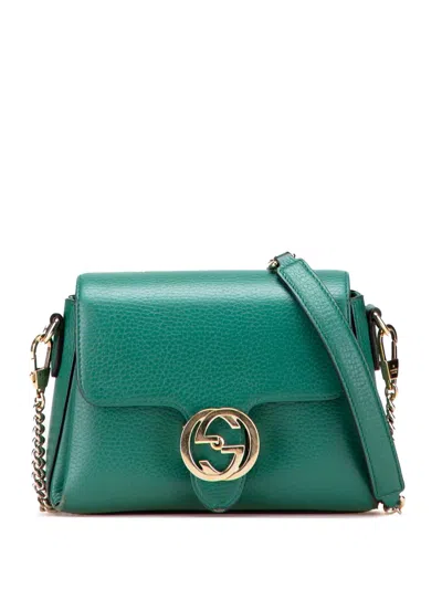 Pre-owned Gucci 2000-2015 Small Dollar Calfskin Interlocking G Crossbody Bag In Green