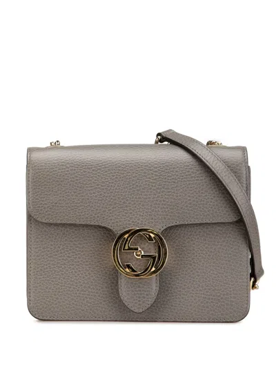 Pre-owned Gucci 2000-2015 Small Dollar Calfskin Interlocking G Crossbody Bag In Grey
