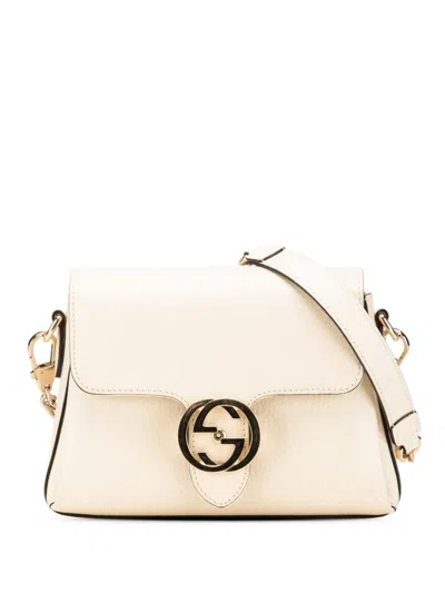 Pre-owned Gucci 2000-2015 Small Dollar Calfskin Interlocking G Crossbody Bag In White