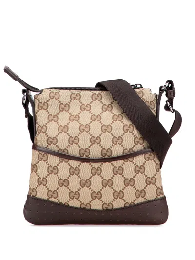 Pre-owned Gucci 2000-2015 Small Gg Canvas Perforated Crossbody Bag In Brown