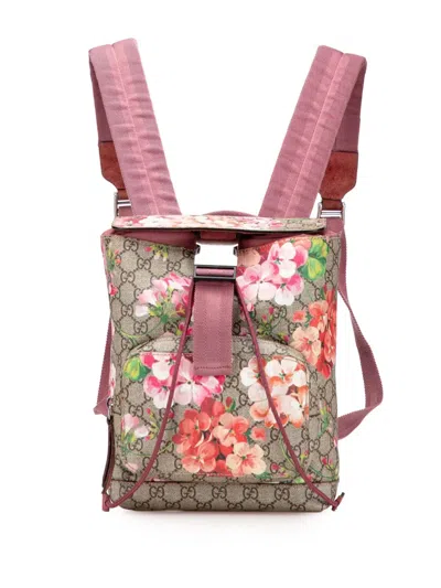 Pre-owned Gucci 2000-2015 Small Gg Supreme Blooms Single Buckle Backpack In Brown