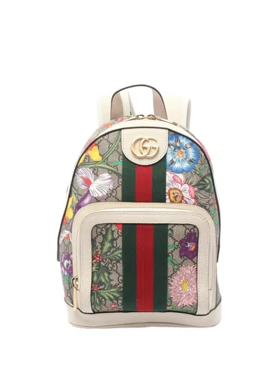 Pre-owned Gucci 2000-2015 Small Gg Supreme Flora Ophidia Backpack In Brown