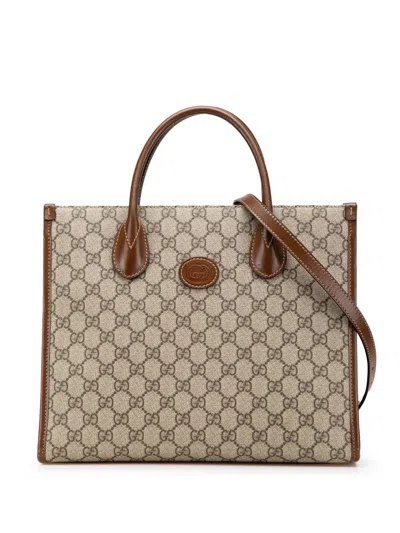Pre-owned Gucci 2000-2015 Small Gg Supreme Interlocking G Tote Satchel In Brown