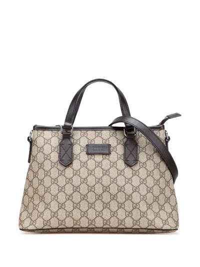 Pre-owned Gucci 2000-2015 Small Gg Supreme Zippered Tote Satchel In Brown
