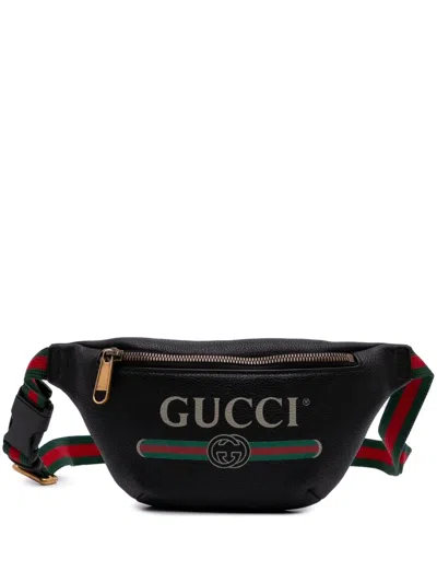 Pre-owned Gucci 2000-2015 Small Grained Calfskin Logo Belt Bag In Black