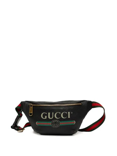 Pre-owned Gucci 2000-2015 Small Grained Calfskin Logo Belt Bag In Black