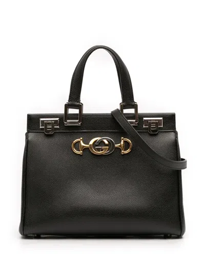 Pre-owned Gucci 2000-2015 Small Grained Calfskin Zumi Top Handle Bag Satchel In Black