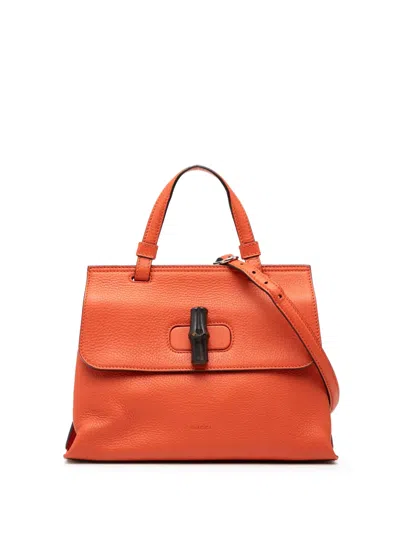Pre-owned Gucci 2000-2015 Small Leather Bamboo Daily Satchel In Orange