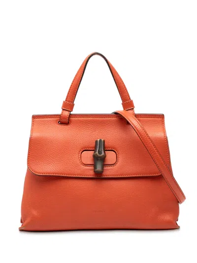 Pre-owned Gucci 2000-2015 Small Leather Bamboo Daily Satchel In Orange
