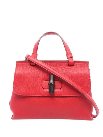 Pre-owned Gucci 2000-2015 Small Leather Bamboo Daily Satchel In Red