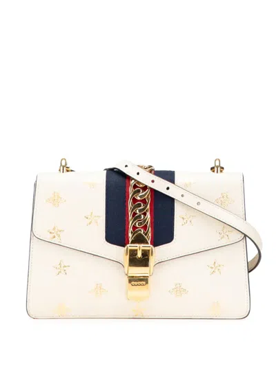 Pre-owned Gucci 2000-2015 Small Leather Bee Star Sylvie Satchel In White