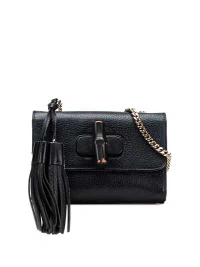 Pre-owned Gucci 2000-2015 Small Leather Miss Bamboo Crossbody Bag In Black