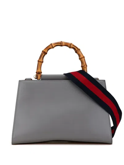 Pre-owned Gucci 2000-2015 Small Leather Nymphaea Satchel In Grey