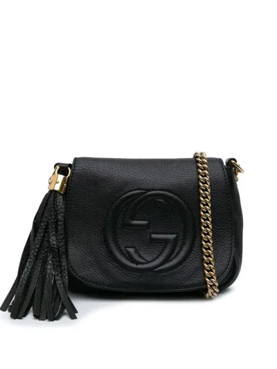 Pre-owned Gucci 2000-2015 Small Leather Soho Chain Flap Crossbody Bag In Black