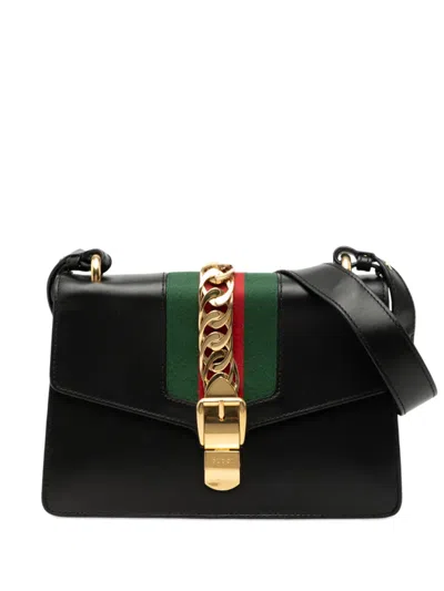 Pre-owned Gucci 2000-2015 Small Leather Sylvie Web Satchel In Black