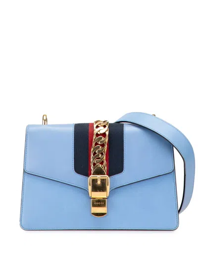 Pre-owned Gucci 2000-2015 Small Leather Sylvie Web Satchel In Blue