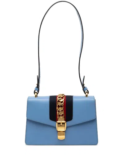 Pre-owned Gucci 2000-2015 Small Leather Sylvie Web Satchel In Blue