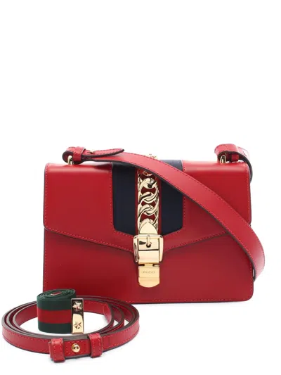 Pre-owned Gucci 2000-2015 Small Leather Sylvie Web Satchel In Red