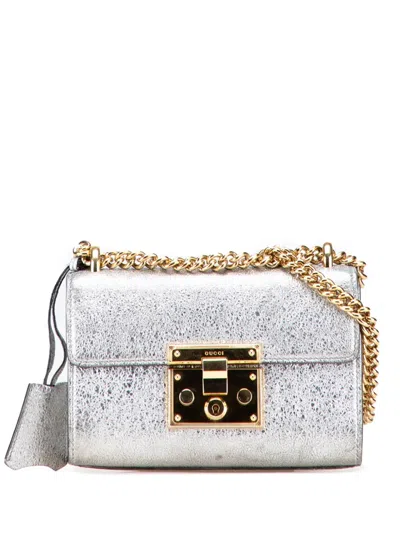 Pre-owned Gucci 2000-2015 Small Metallic Leather Padlock Crossbody Bag In Silver