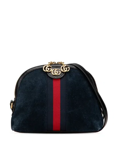 Pre-owned Gucci 2000-2015 Small Ophidia Suede Dome Crossbody Bag In Blue