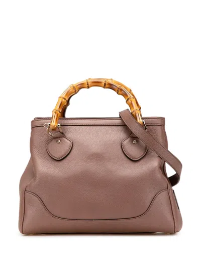 Pre-owned Gucci 2000-2015 Small Pebbled Calfskin Diana Bamboo Top Handle Tote Satchel In Brown