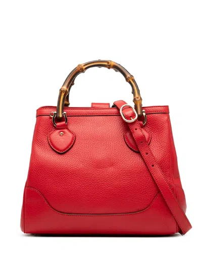 Pre-owned Gucci 2000-2015 Small Pebbled Calfskin Diana Bamboo Top Handle Tote Satchel