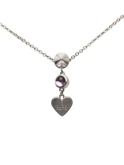 Pre-owned Gucci 2000-2015 Sterling Silver Bejeweled Heart Pendant Necklace
