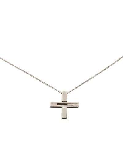 Pre-owned Gucci 2000-2015 Sterling Silver G Cut Out Cross Pendant Neckalce Necklace