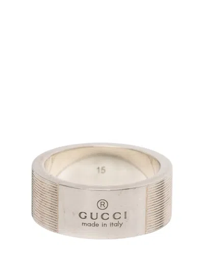 Pre-owned Gucci 2000-2015 Sterling Silver Grooved Trademark Band Ring