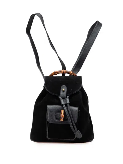 Pre-owned Gucci 2000-2015 Suede Bamboo Backpack In Black