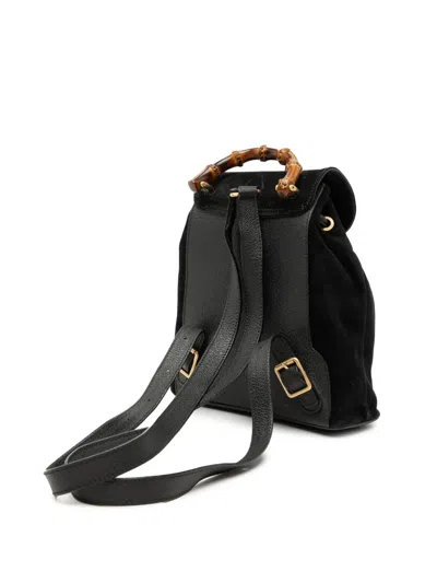 Pre-owned Gucci 2000-2015 Suede Bamboo Backpack In Black