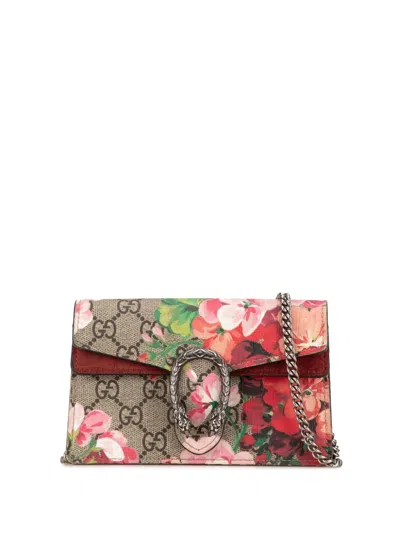 Pre-owned Gucci 2000-2015 Super Mini Gg Supreme Blooms Dionysus Crossbody Bag In Brown