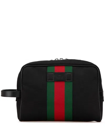 Pre-owned Gucci 2000-2015 Techno Web Canvas Clutch Bag In Black