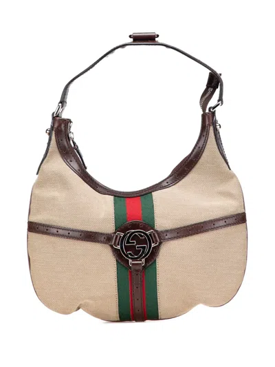 Pre-owned Gucci 2000-2015 Web Canvas Reins Hobo Bag In Brown