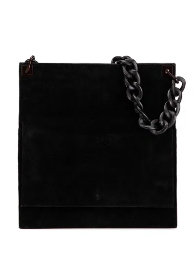 Pre-owned Gucci 2000-2015 Wood Chain Suede Shoulder Bag In Black