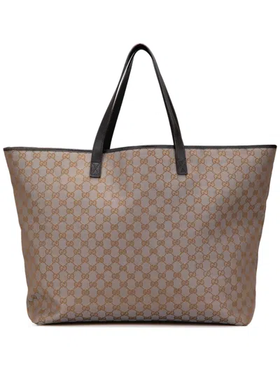 Pre-owned Gucci 2000-2015 Xl Metallic Gg Canvas Shopper Tote Bag In Gray