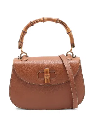 Pre-owned Gucci 2000-2020 Bamboo 1947 Leather Two-way Handbag In Brown
