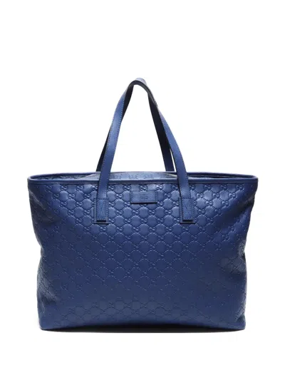 Pre-owned Gucci 2000-2020 Gg Shima Twoway Tote Bag In ブルー