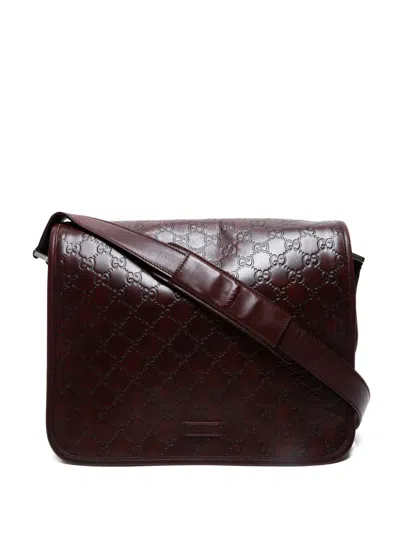 Pre-owned Gucci 2000-2020 Medium Gg-pattern Leather Shoulder Bag In Brown