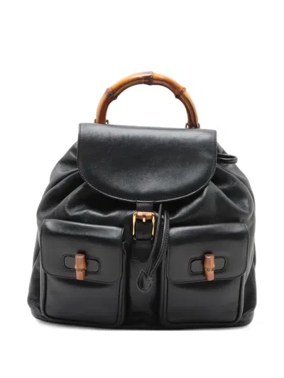 Pre-owned Gucci 2000-2020s Bamboo Leather Backpack In Black