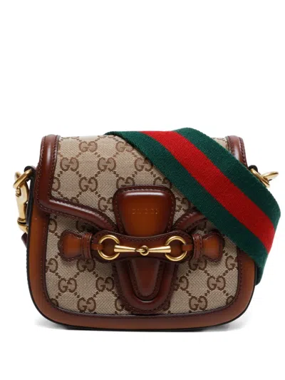 Pre-owned Gucci 2000-2020s Gg Canvas Horsebit Shoulder Bag In Neutral