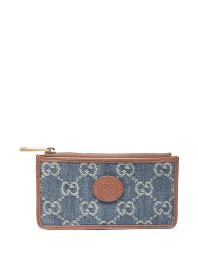 Pre-owned Gucci 2000-2020s Gg-pattern Denim Card Holder In Blue