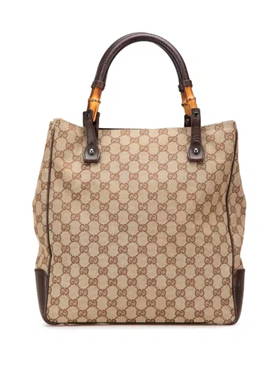 Pre-owned Gucci 2000-2025 Gg Canvas Bamboo Tote Bag