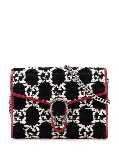 Pre-owned Gucci 2000-2025 Gg Tweed Dionysus Wallet On Chain Crossbody Bag In Black